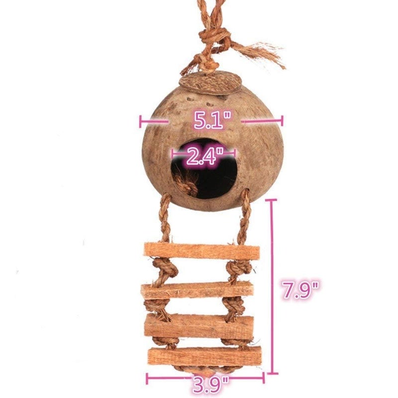 Hamiledyi Hanging Bird House with Ladder Natural Coconut Fiber Shell Bird Nest Breeding for Parrot Parakeet Lovebird Finch Canary Coconut Hide Bird Swing Toys for Hamster Bird Cage Accessories Pet Bird Supplies - Image 5